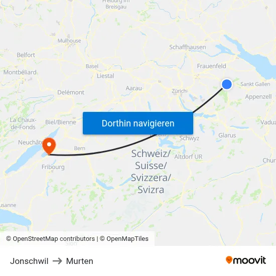 Jonschwil to Murten map
