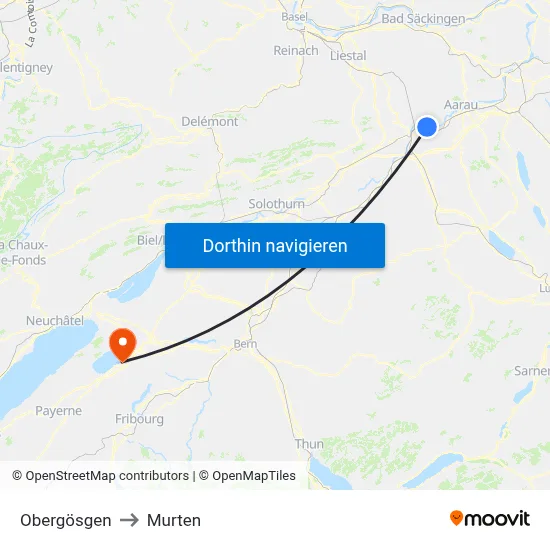 Obergösgen to Murten map