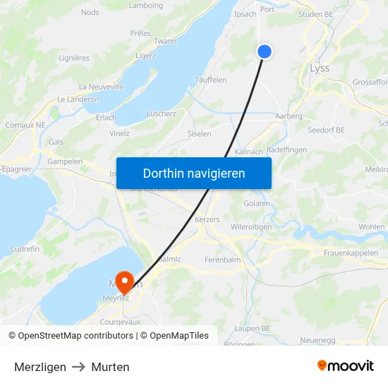 Merzligen to Murten map