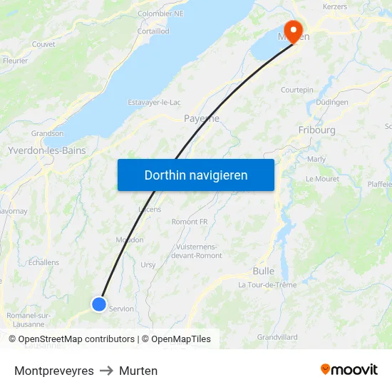 Montpreveyres to Murten map
