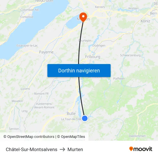 Châtel-Sur-Montsalvens to Murten map