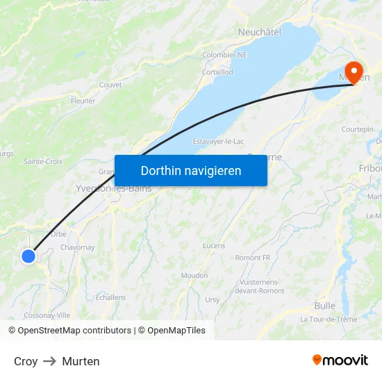 Croy to Murten map