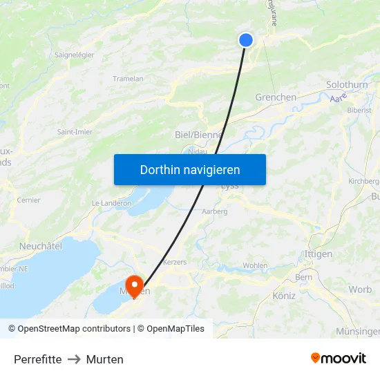 Perrefitte to Murten map
