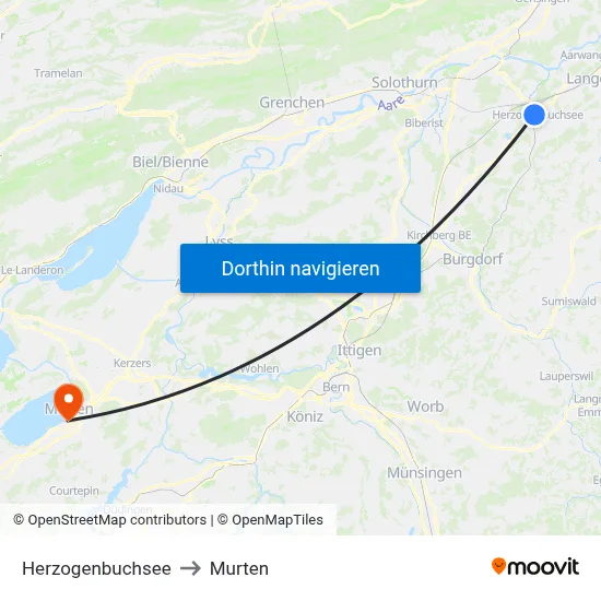 Herzogenbuchsee to Murten map