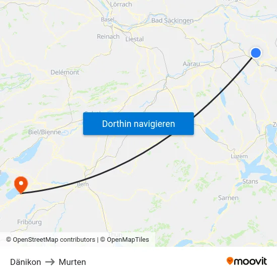 Dänikon to Murten map