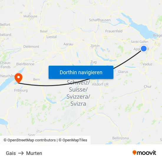 Gais to Murten map