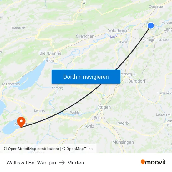 Walliswil Bei Wangen to Murten map