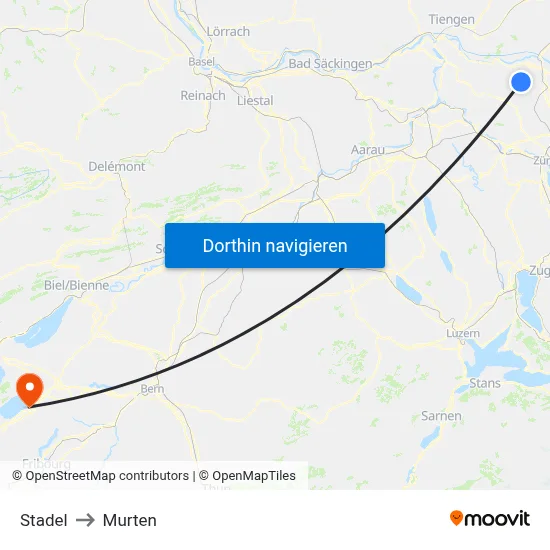 Stadel to Murten map