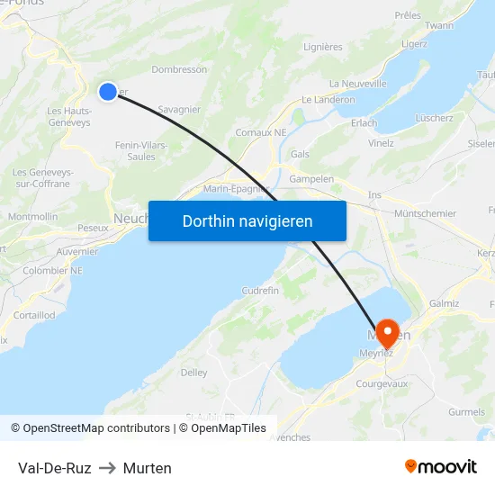 Val-De-Ruz to Murten map