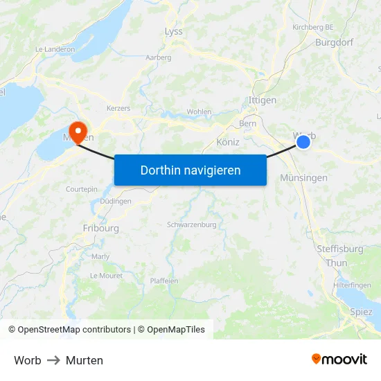 Worb to Murten map