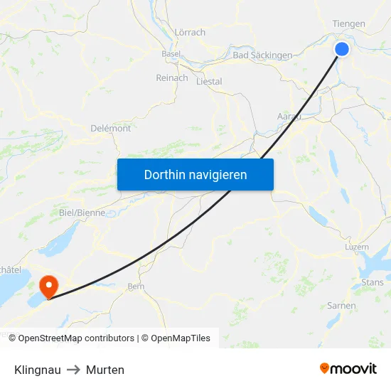Klingnau to Murten map