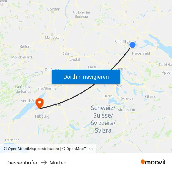 Diessenhofen to Murten map