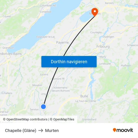Chapelle (Glâne) to Murten map