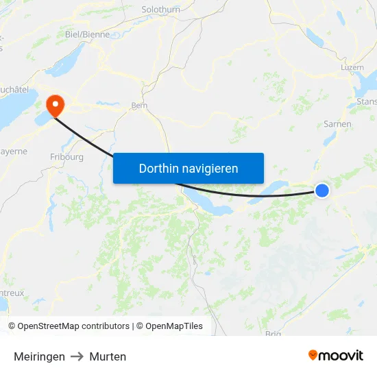 Meiringen to Murten map