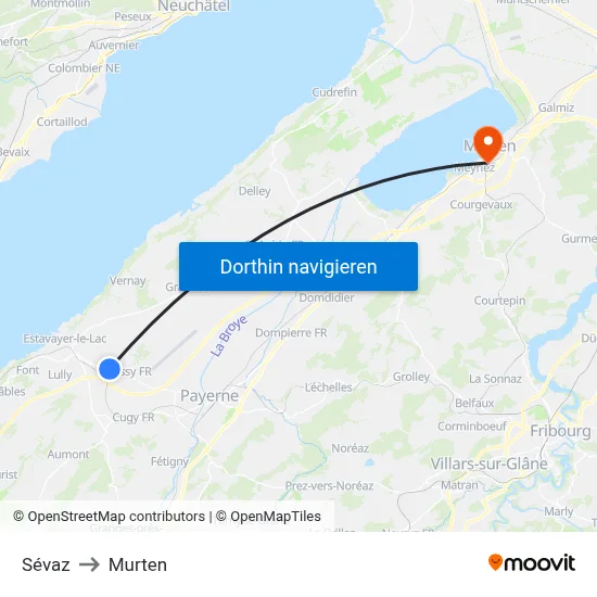 Sévaz to Murten map