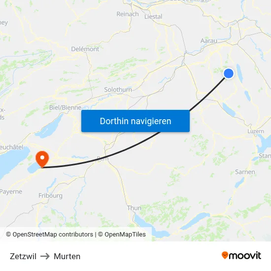 Zetzwil to Murten map