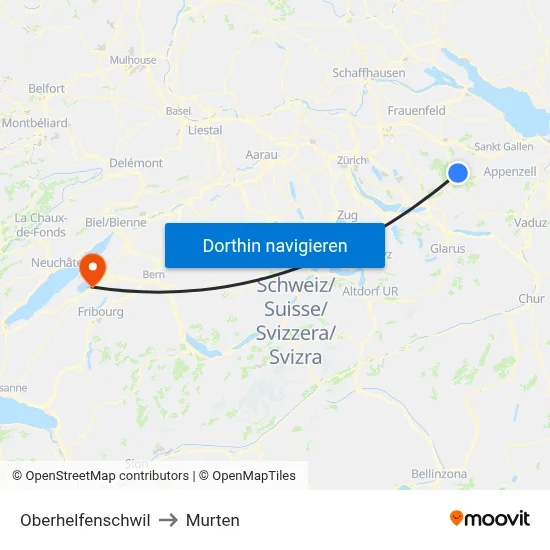 Oberhelfenschwil to Murten map