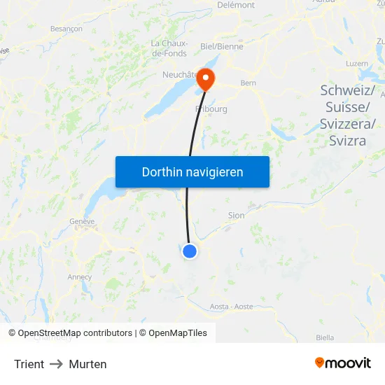 Trient to Murten map