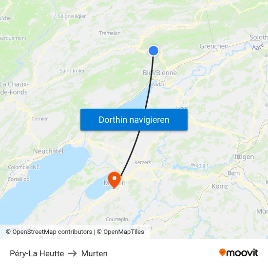 Péry-La Heutte to Murten map