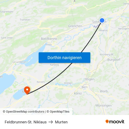 Feldbrunnen-St. Niklaus to Murten map
