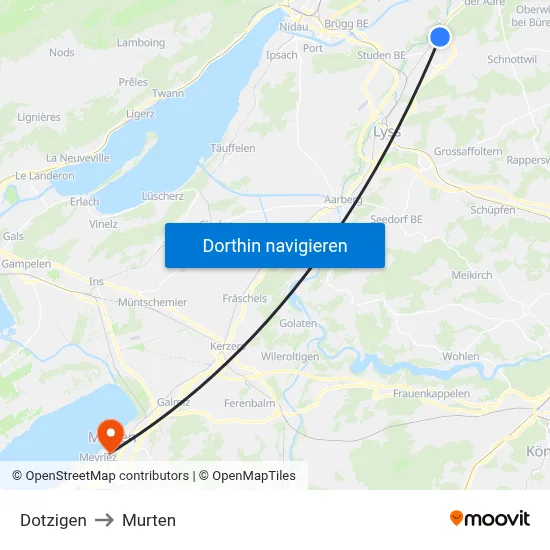 Dotzigen to Murten map