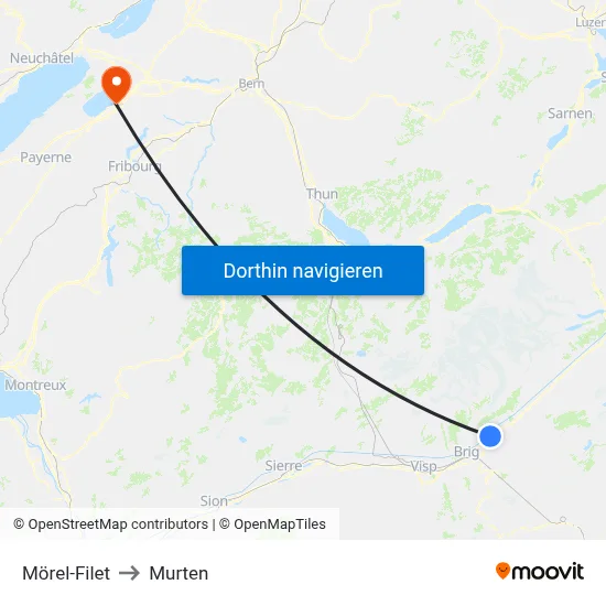 Mörel-Filet to Murten map