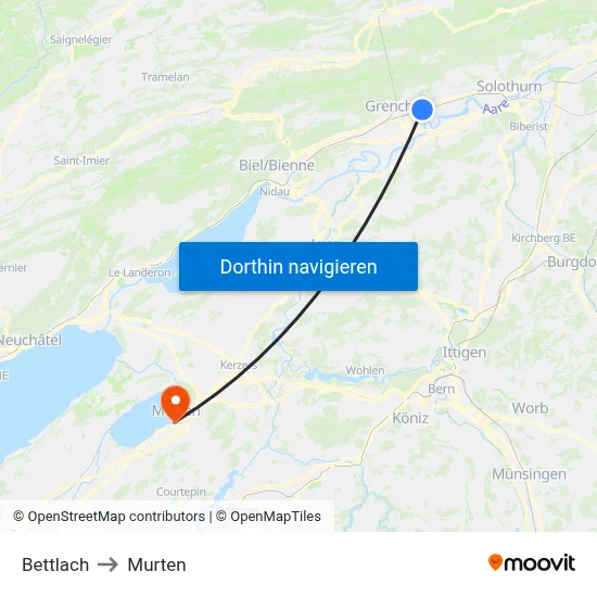 Bettlach to Murten map