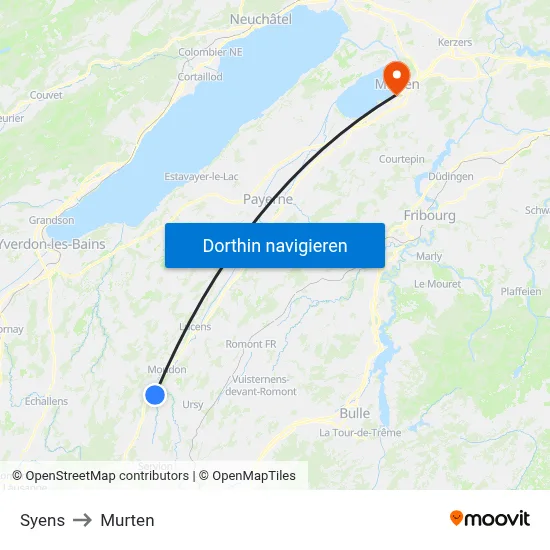 Syens to Murten map