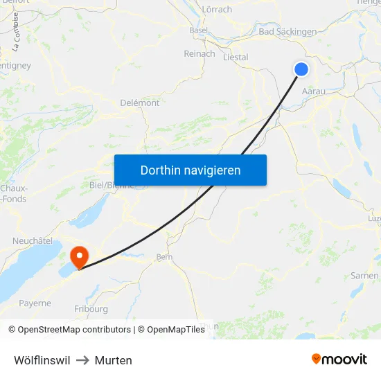 Wölflinswil to Murten map