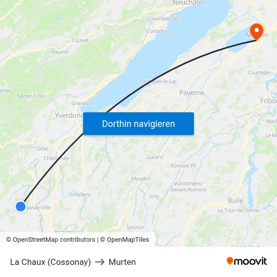 La Chaux (Cossonay) to Murten map
