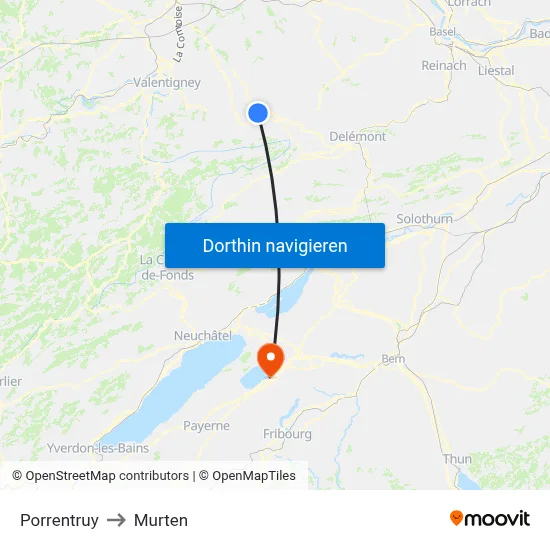 Porrentruy to Murten map
