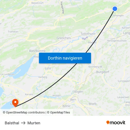 Balsthal to Murten map