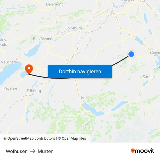 Wolhusen to Murten map