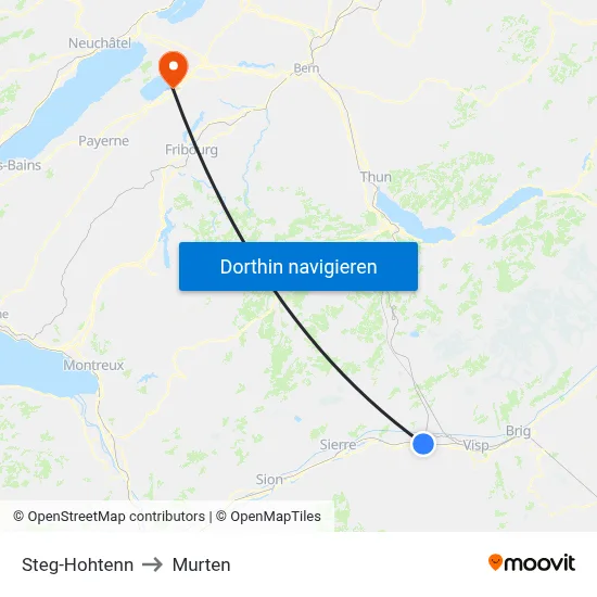 Steg-Hohtenn to Murten map