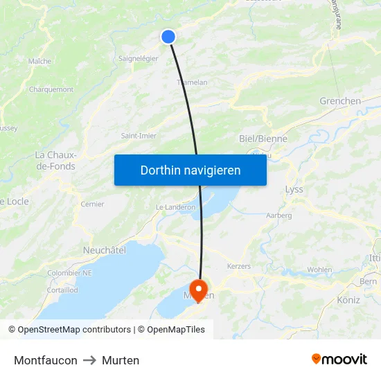 Montfaucon to Murten map