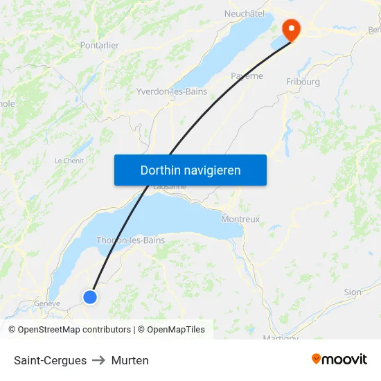 Saint-Cergues to Murten map