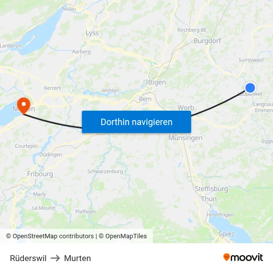 Rüderswil to Murten map