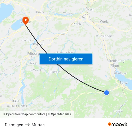 Diemtigen to Murten map