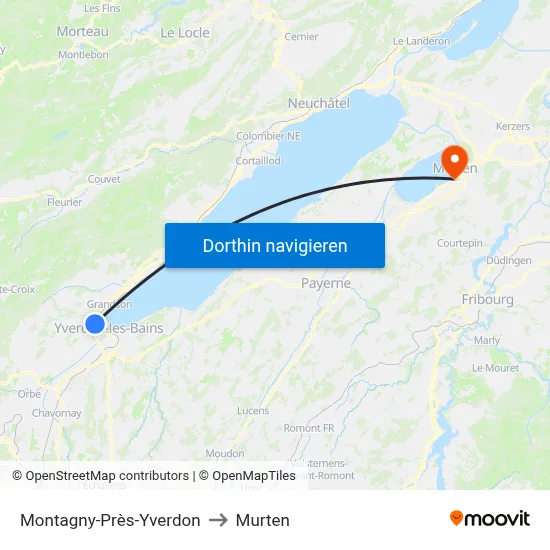Montagny-Près-Yverdon to Murten map
