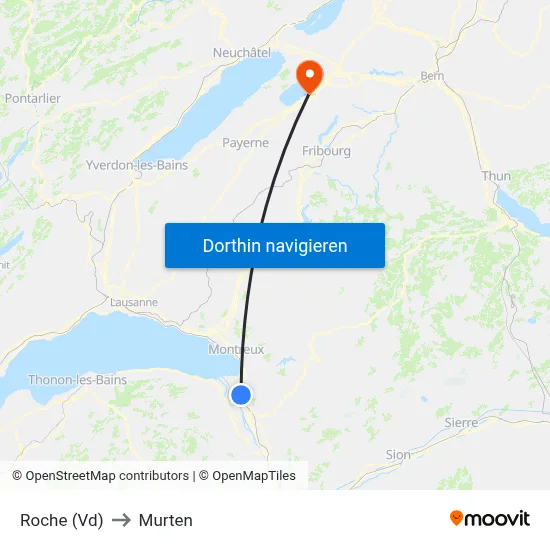 Roche (Vd) to Murten map