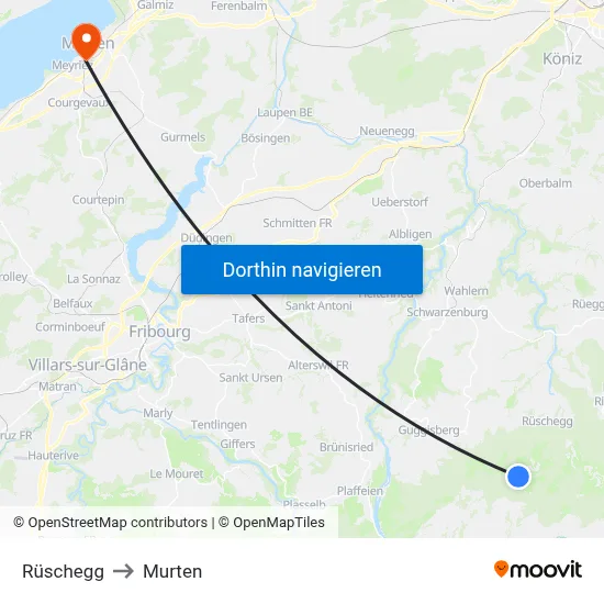 Rüschegg to Murten map