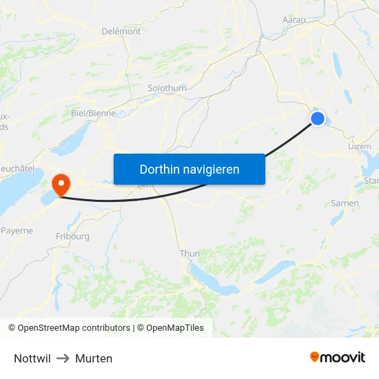 Nottwil to Murten map
