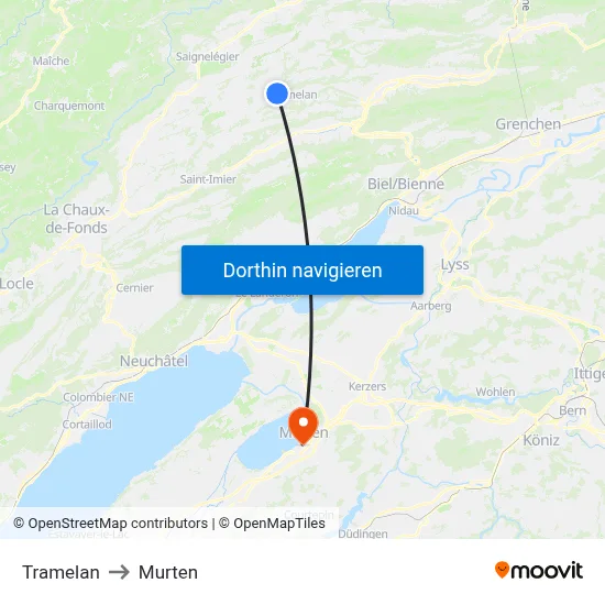 Tramelan to Murten map