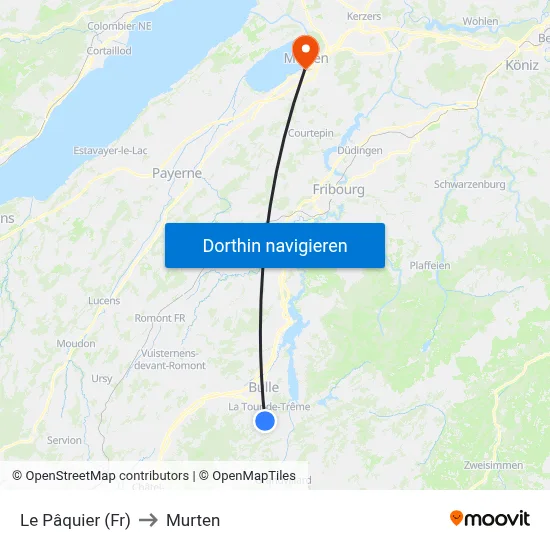 Le Pâquier (Fr) to Murten map