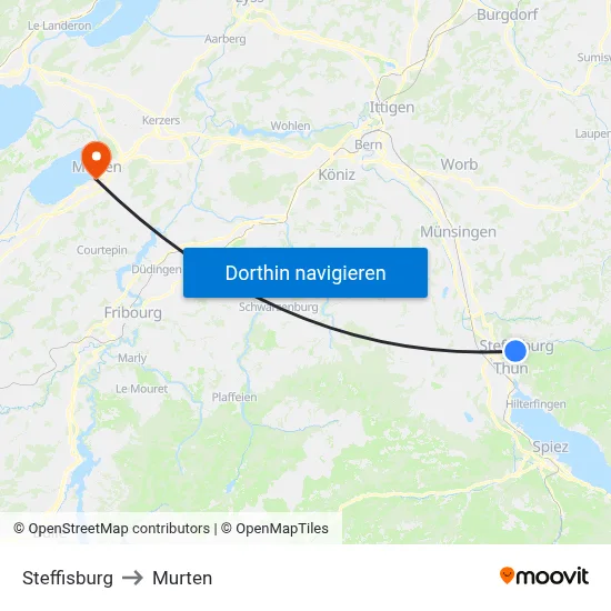 Steffisburg to Murten map
