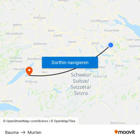 Bauma to Murten map