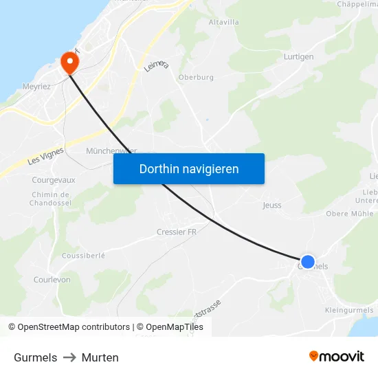 Gurmels to Murten map