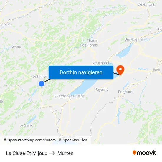 La Cluse-Et-Mijoux to Murten map