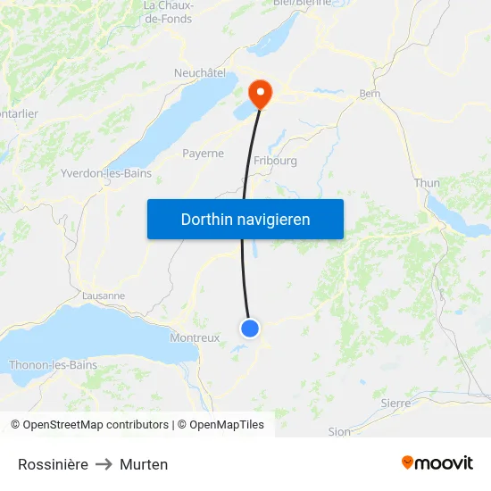 Rossinière to Murten map