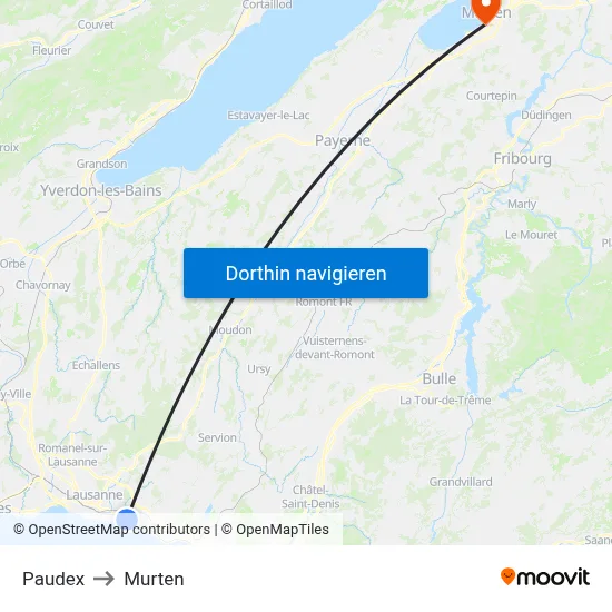 Paudex to Murten map